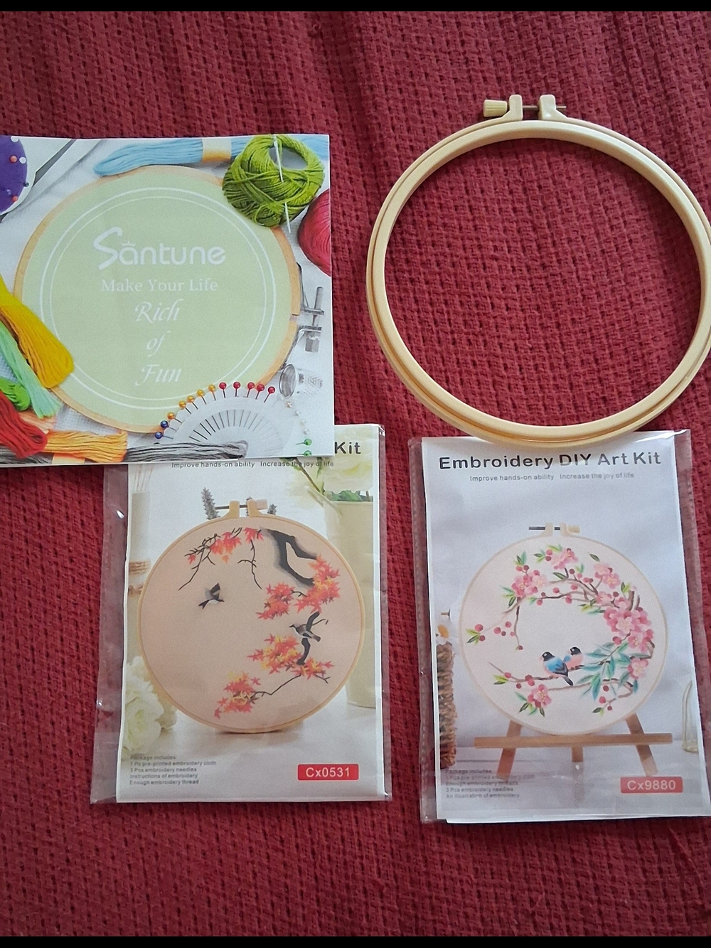 Santune Embroidery DIY Art Kit - Pink & Cream Hoop Set